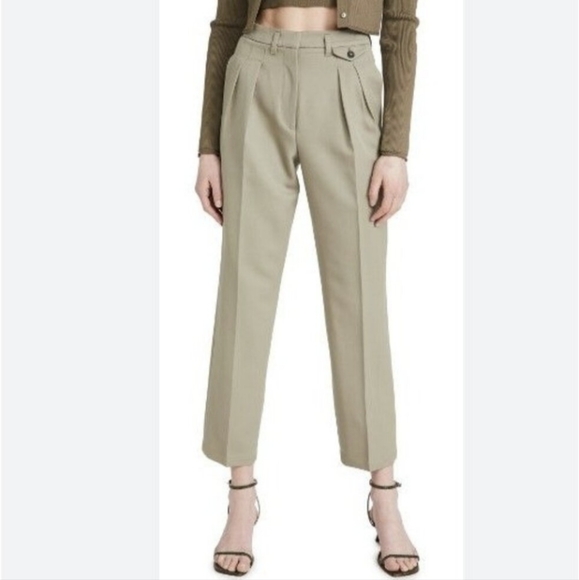 Anine Bing Wool Pleated Pants Mycah Trousers Women 2 Green Old Money Designer - Picture 1 of 9
